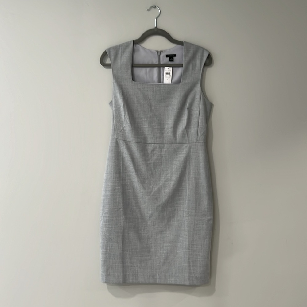 Ann Taylor Factory Gray Crosshatch Square Neck Sheath Dress 6 - Picture 4 of 9